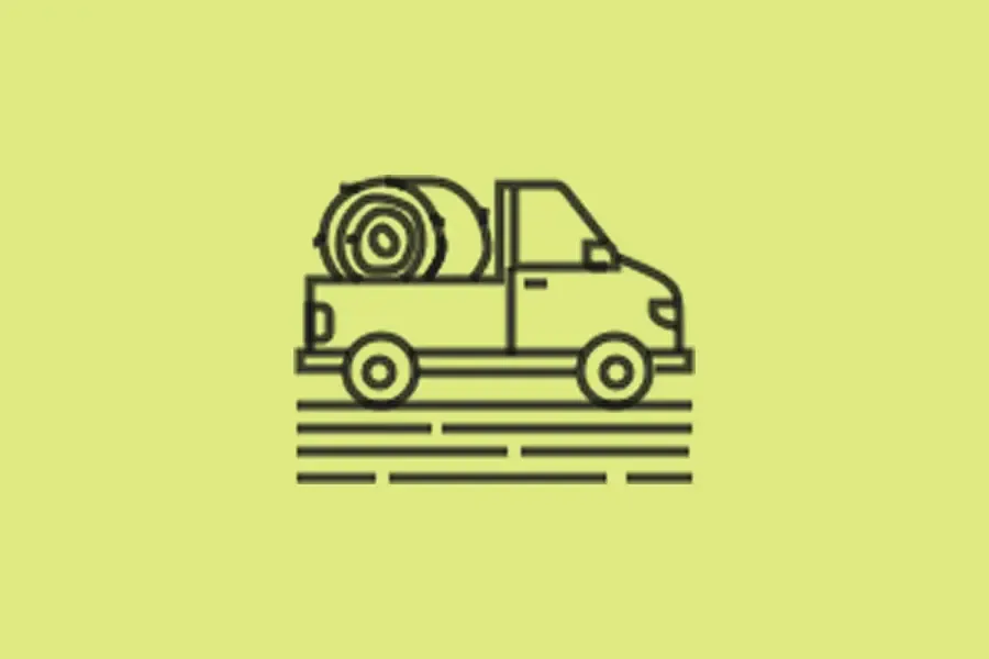 Icon depicting agricultural products being moved, including produce in a container