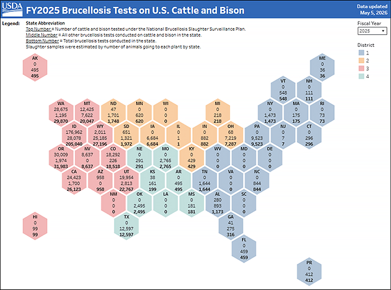 map of brucellosis tests on US cattle
