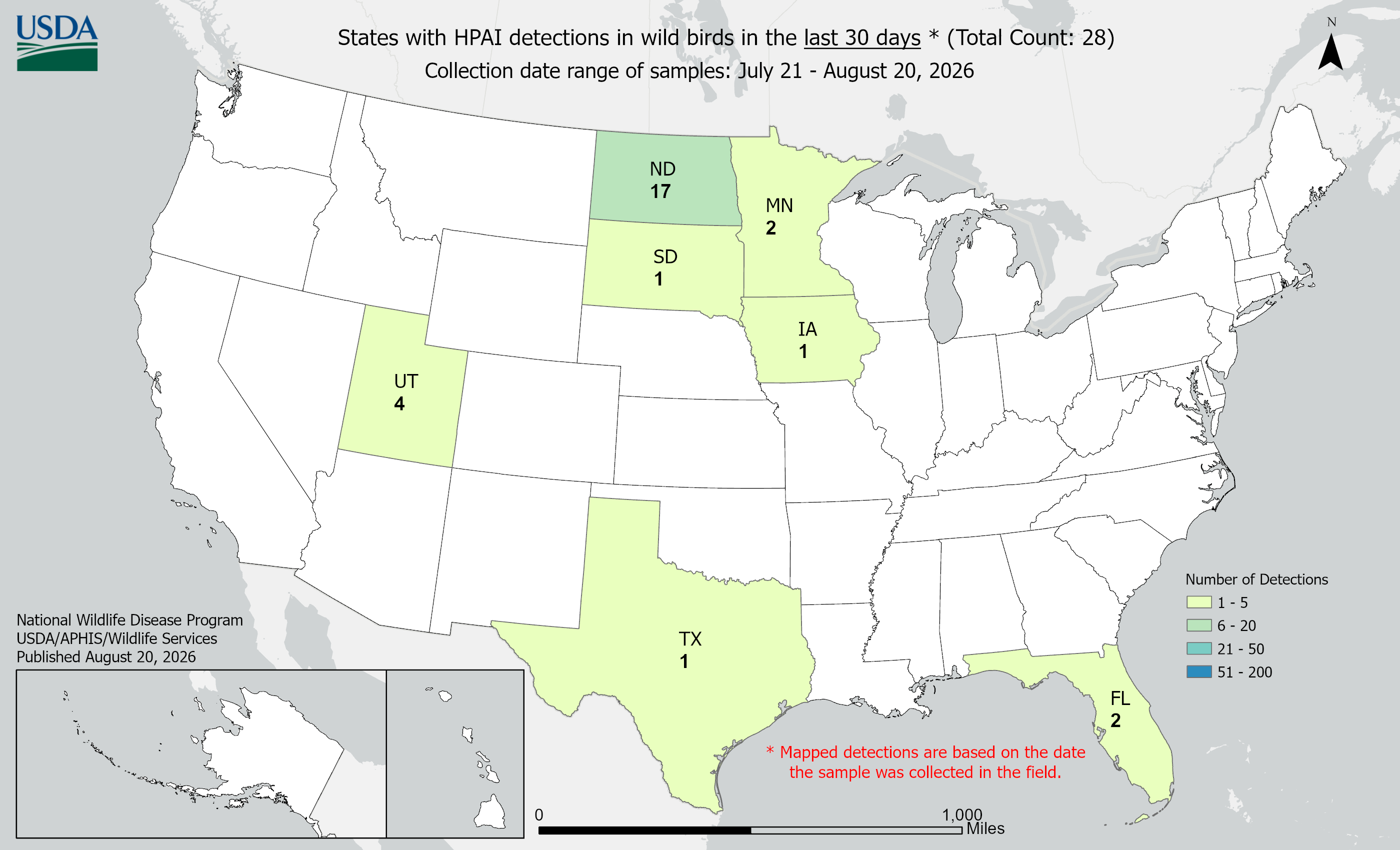 HPAI detections last 30 days