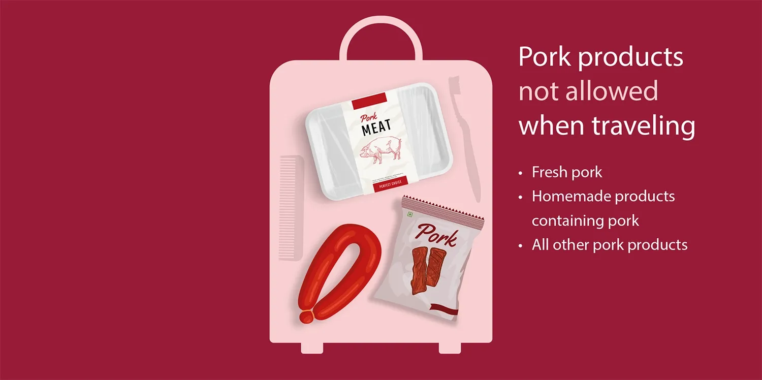 graphic showing which pork products are not allowed when traveling
