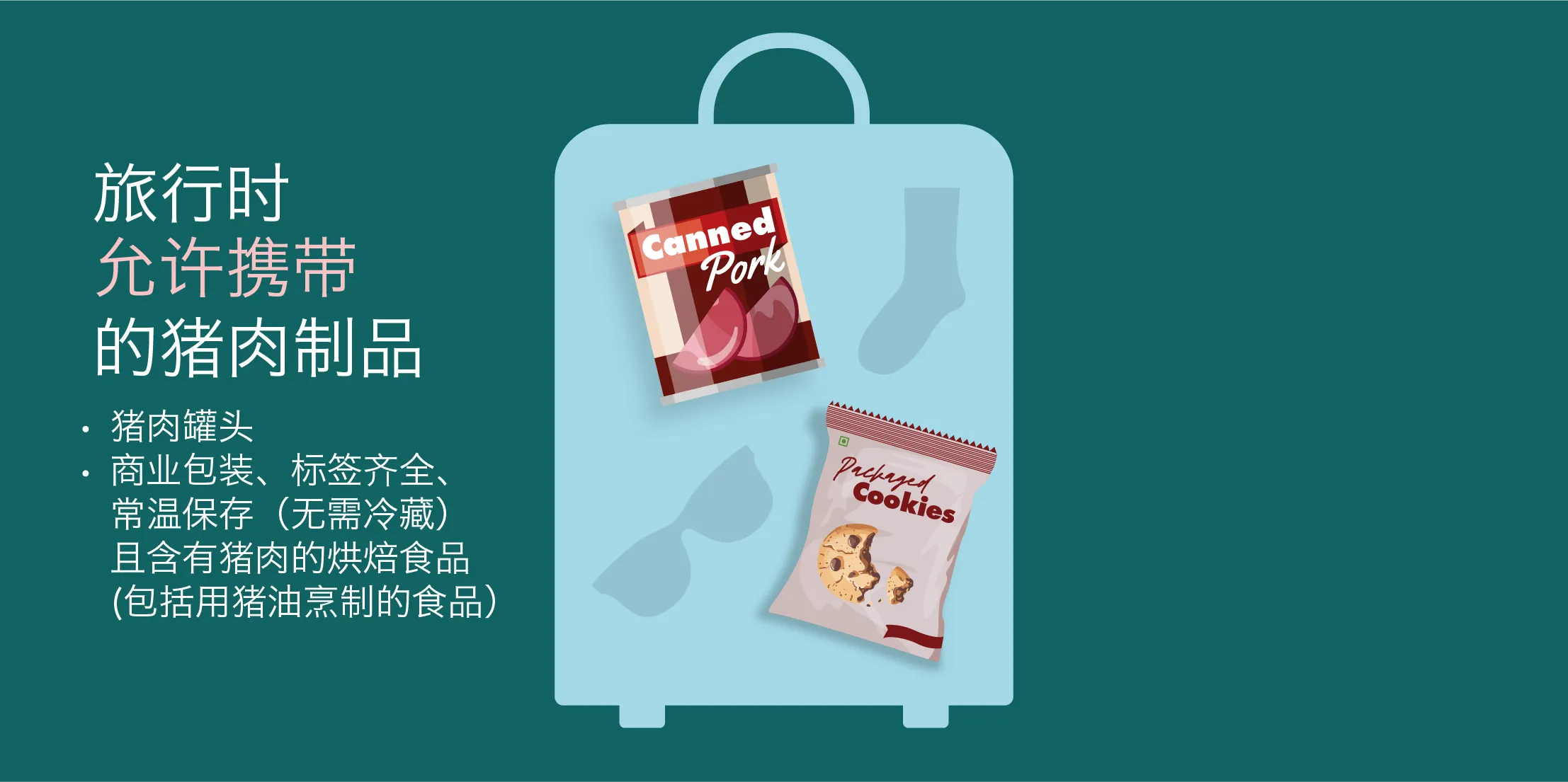 a cartoon showing allowable pork products in a suitcase 