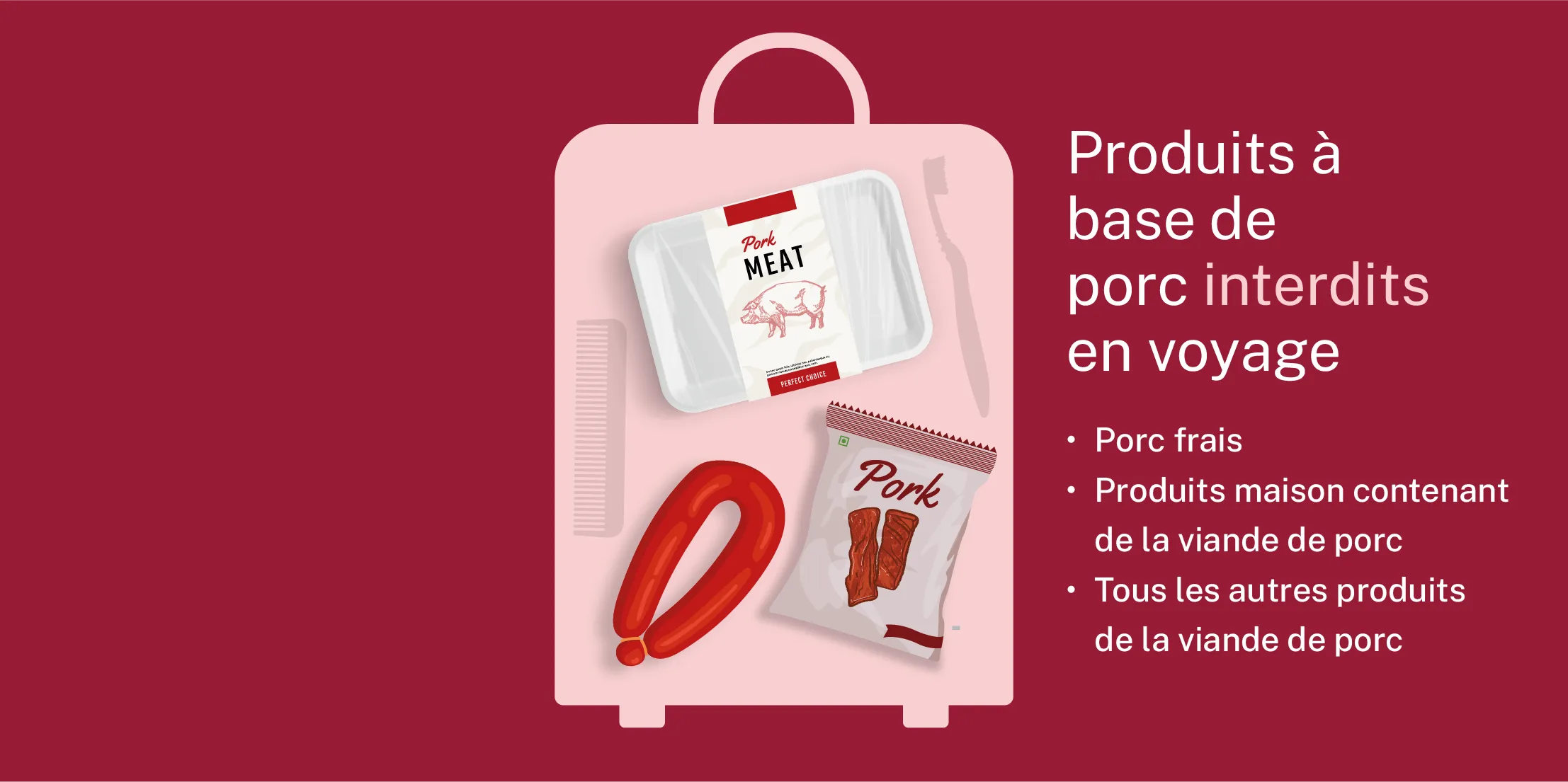 cartoon of non-allowable pork products in a suitcase