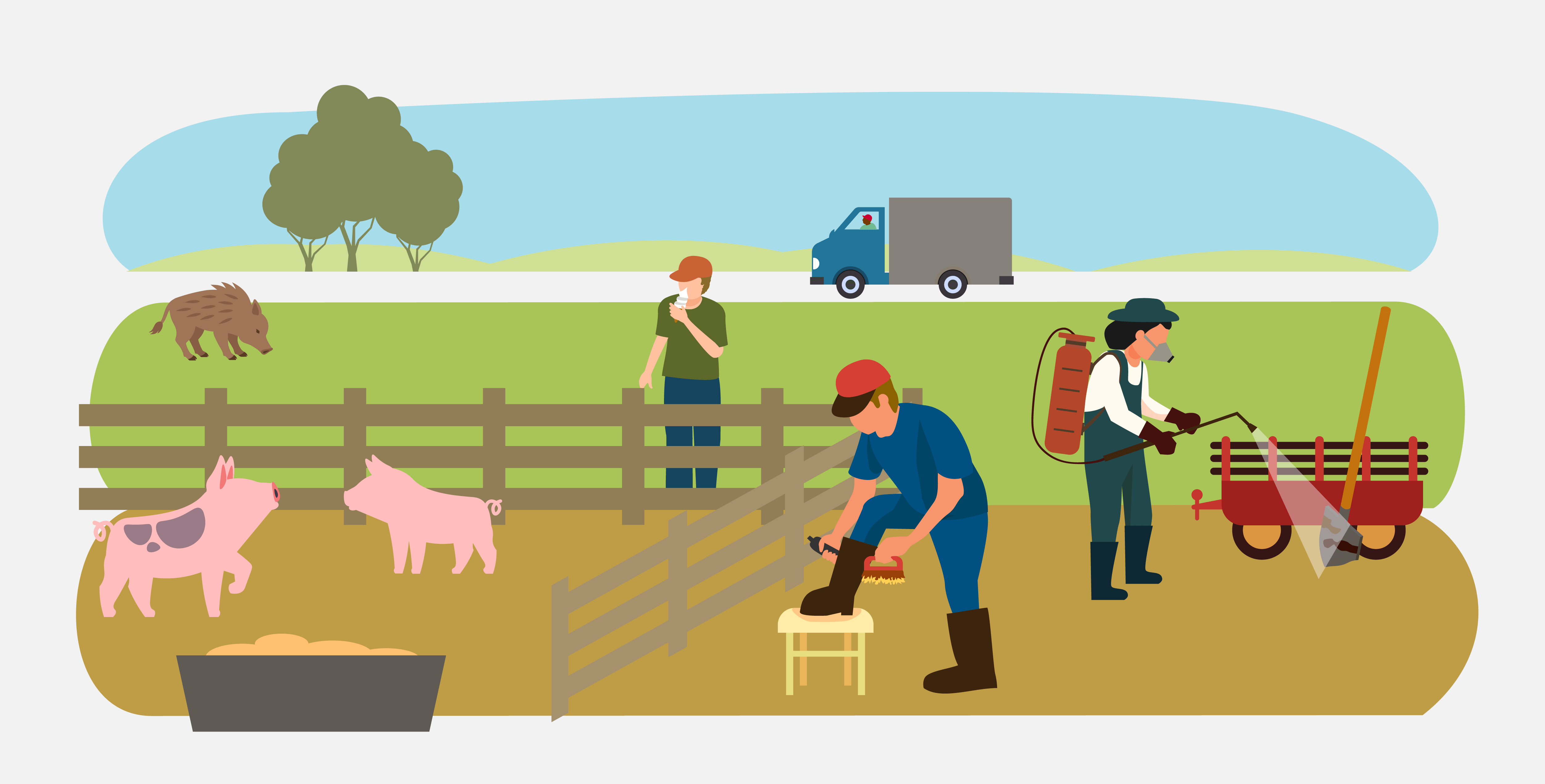 Illustration of people working on a farm
