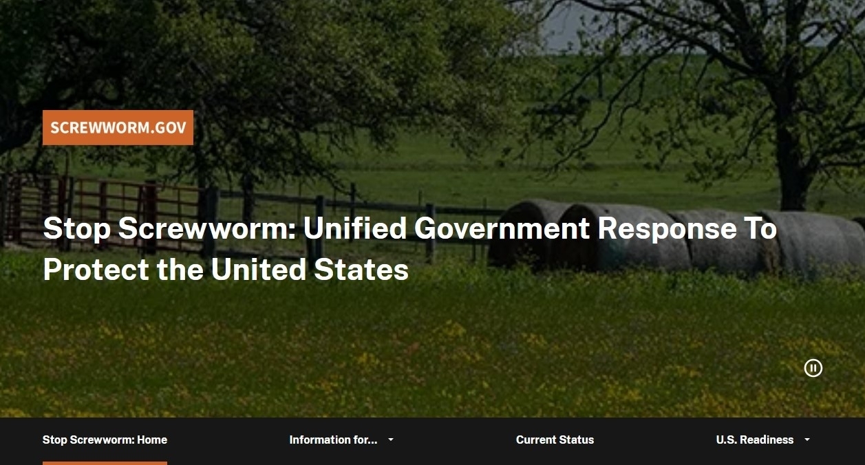 screenshot of landing page banner for screwworm.gov