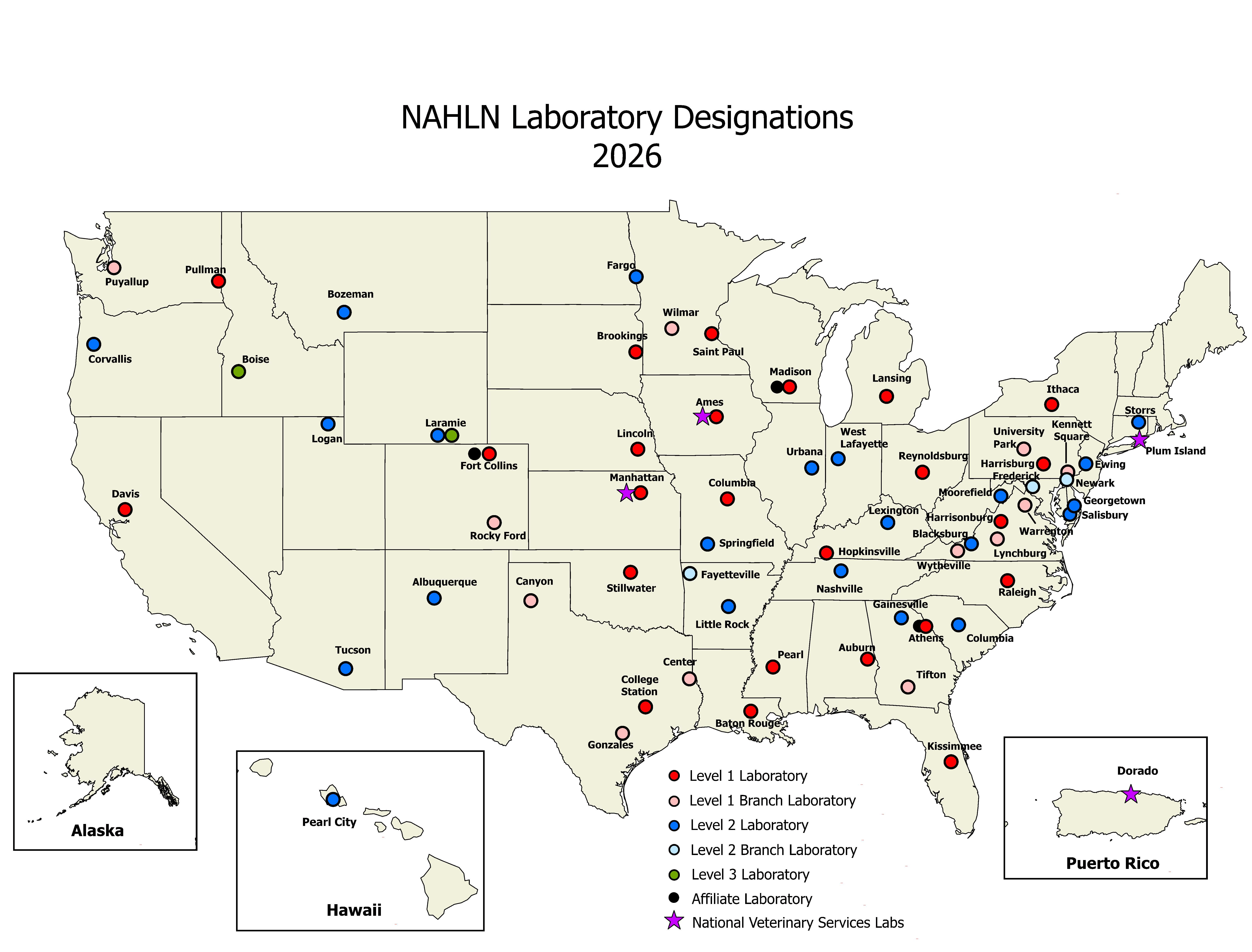 NAHLN laboratory Disease Designations Map