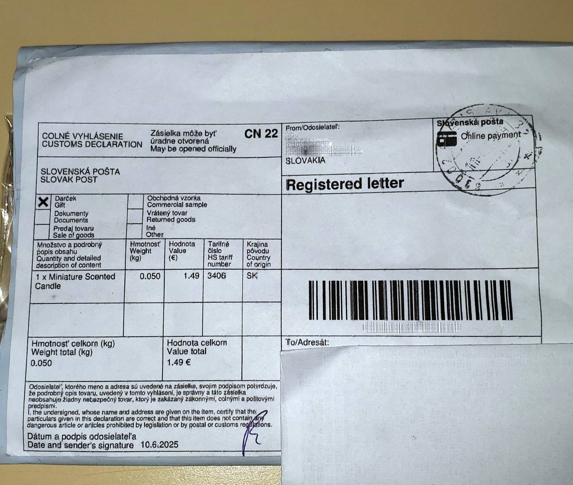 mail package label