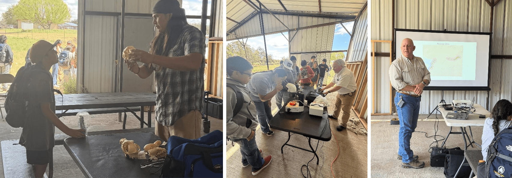 three images of students participating in Safeguarding Natural Heritage summer camp activities