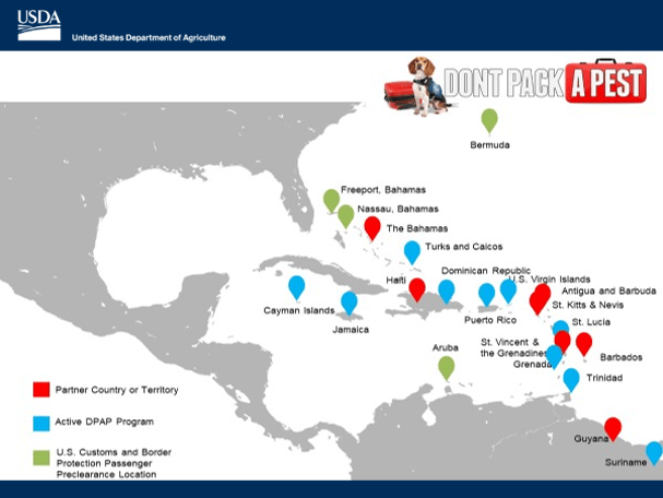 Map of partner country or territory, DPAP program, and U.S. Customs and Border Protection Passenger Preclearance Location
